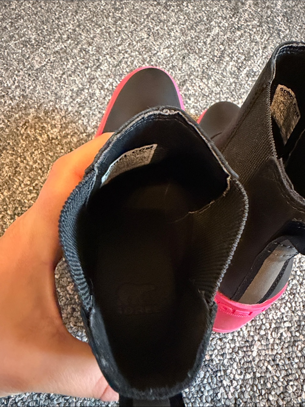 Sorel Black Chelsea Boots with Pink Chunky Heel - Picture 4 of 8
